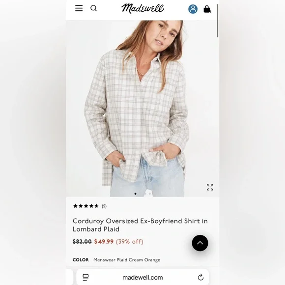 Madewell Corduroy Oversized Ex Boyfriend Shirt in Lombard Plaid Large - Picture 15 of 16